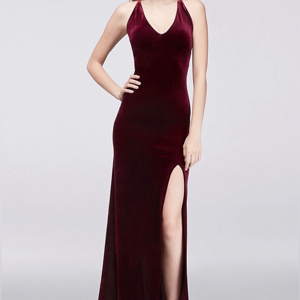 DAVIDS BRIDAL Velvet V-Neck Sheath Dress